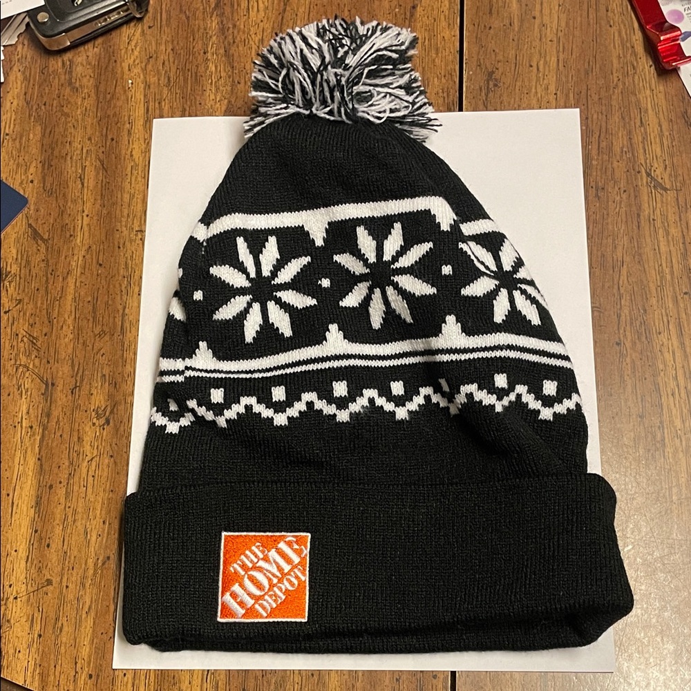 The Home Depot Black and White Snowflake Beanie